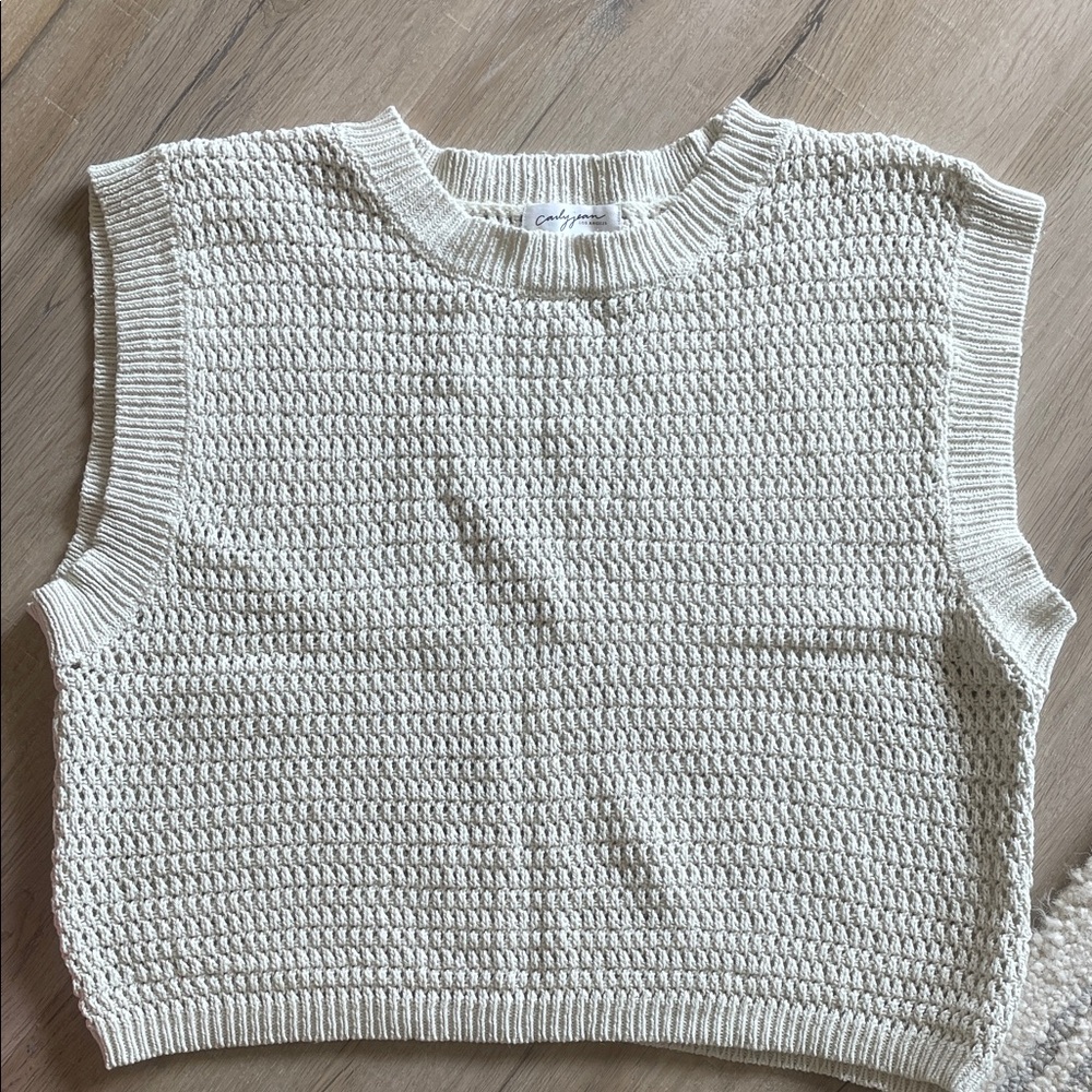 Carly Jean Los Angeles Cream Knit Sleeveless Top